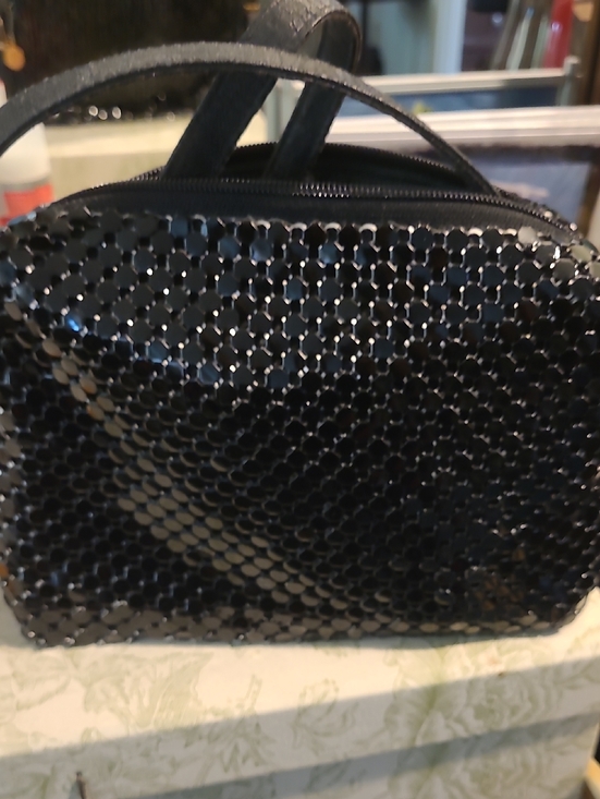 Handbags - Glossy Black Sequin Crossbody Bag - Women's Fashion